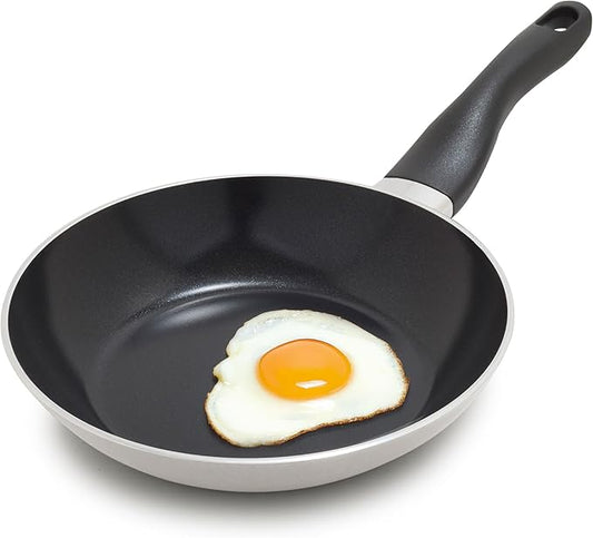 Deco 9.5” Nonstick Frying Pan Skillet, Made in Italy, Diamond Ceramic PFAS-Free, Dishwasher & Metal Utensil Safe, Durable Gloss Enamel Finish, Stay-Cool Handle, High Walls-Extra Room, Taupe