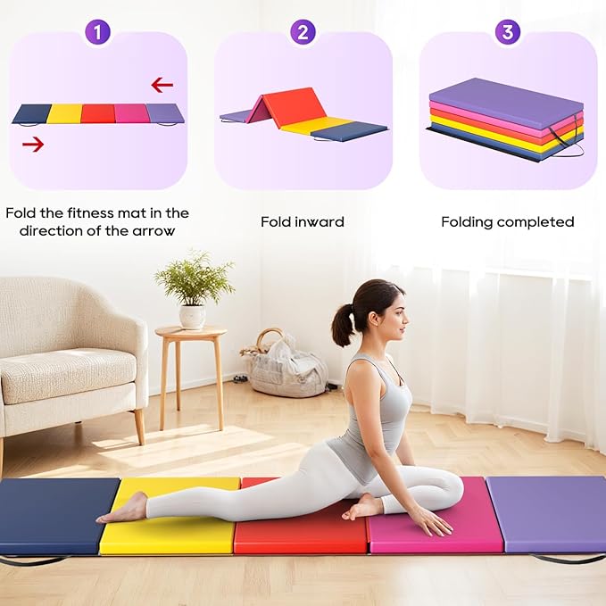 Gymnastics Mats Foldable Tumbling Mats Portable Gymnastics Exercise Mat 2'x6'/2.5'x6.4'/4'x6'/4'x8'/4'x10'/ Gymnastics Tumbling Mats Pad Home Exercise Panel Mat With Carrying Handles