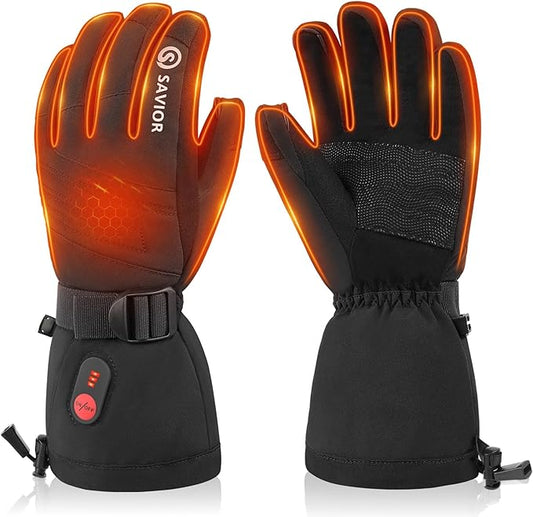 SAVIOR HEAT Heated Gloves, 3-Heating Levels Rechargeable Heated Ski Gloves for Men & Women, Touchscreen Water-Resistant 7.4V 2200mAh Electric Hand Warmers, Ideal for Skiing, Snowboarding, Working