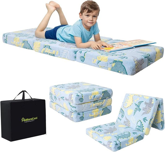 MeMoreCool Foldable Floor Mattress for Kids, Toddler Floor Nap Mat for Sleeping Daycare, Small Child Foldable Mattress Floor Bed, Trifold Futon Portable Tri Folding Mattress, Glow 75x25 Inch