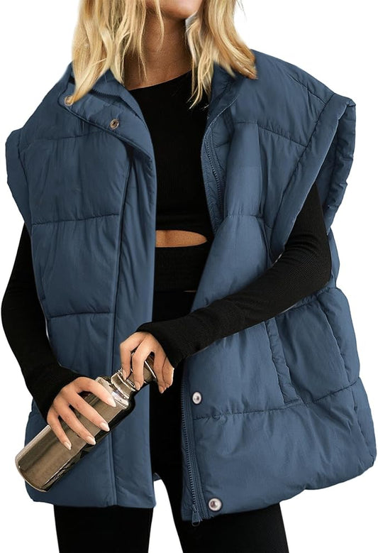 Ainangua Women's Puffer Vest Stand Collar Zipper Sleeveless Jackets Winter Lightweight Vests Warm Padded Jacket Coat