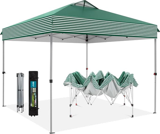 MFSTUDIO 10x10 Pop Up Canopy Tent, Gazebo Shelter Sun Shade Canopies Waterproof Patio Portable Popup Tents for Beach,Parties,Camping,100 Sq,Green Stripe