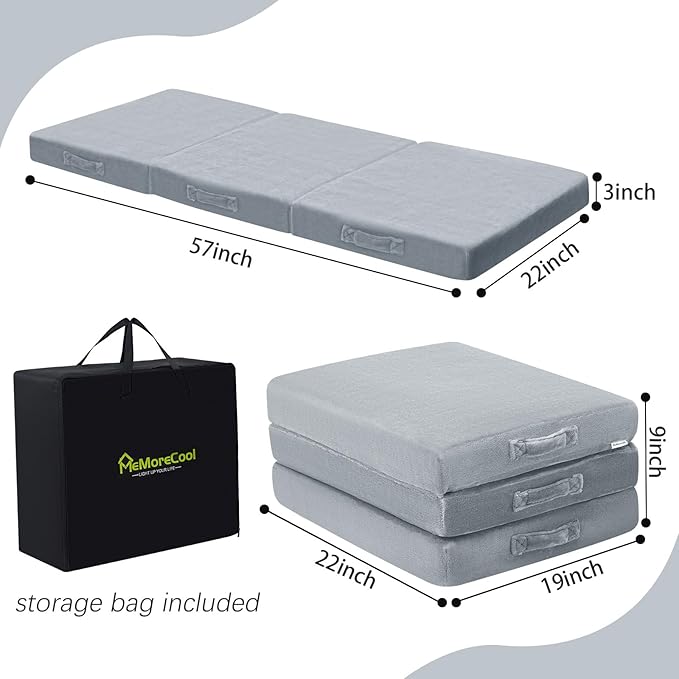 MeMoreCool Foldable Floor Mattress for Kids, Toddler Floor Nap Mat for Sleeping Daycare, Small Child Foldable Mattress Floor Bed, Trifold Futon Portable Tri Folding Mattress, 57x22 Inch