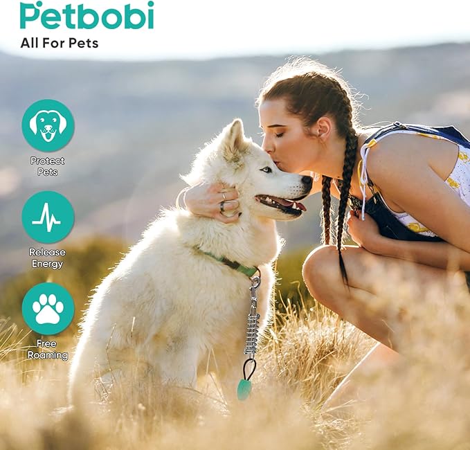 Petbobi Dog Tie-Out Cable and Stake - 10ft Heavy Duty Cable with Spring, No Tangle, 16in Ground Stake, Ideal for Yard, Camping and Beach, Suitable for Small Medium Large Dogs Up to 120 lbs, Black