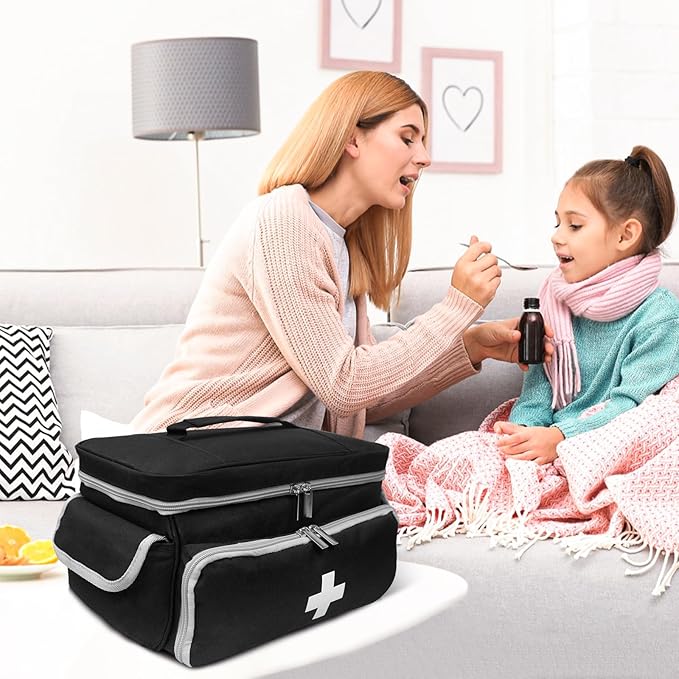 First Aid Bag Empty, Small Medicine Bag Portable Medical Supplies Organizer for Travel, Home, Office, Car, Outdoor, Camping, Hiking (Black)