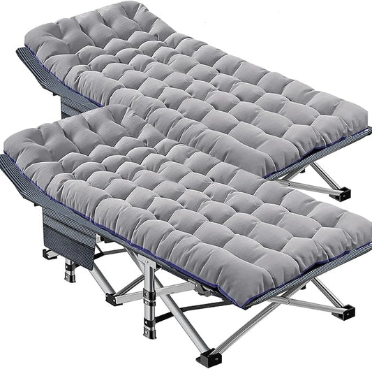 DoCred Oversized XXL Folding Camping Cot with Mattress, 2 Pack Heavy Duty Sleeping Cot Bed Portable Adults Outdoor Bed with Carry Bag, Travel Camp Cots