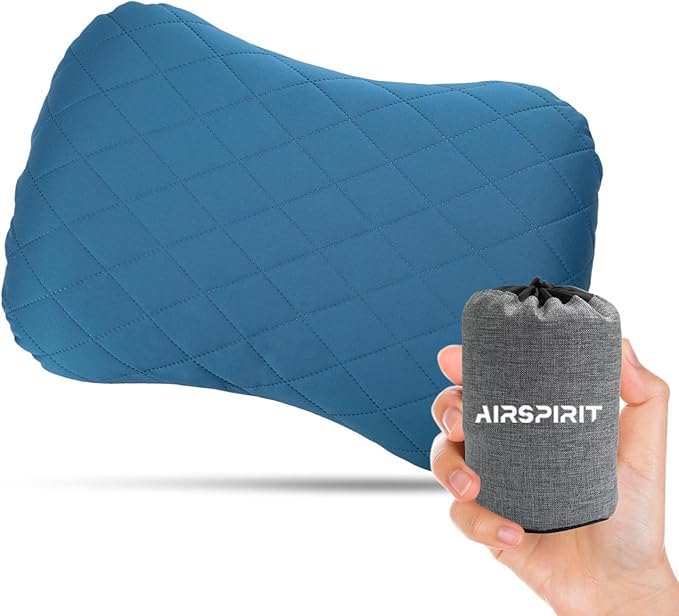 AIRSPIRIT Inflatable Camping Pillow Ultralight Adjustable Firmness, TPU Travel Pillow for Neck & Lumbar Support, Hiking, Backpacking, Airplane, Car Travel & Beach with Removable Washable Cover (Blue)