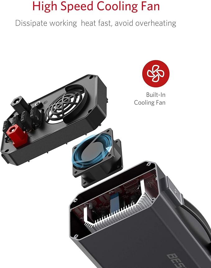 BESTEK Pure Sine Wave Power Inverter - 1000W Car Inverter DC 12V to 110V AC - Car Charger Adapter Outlet with 4.8A Dual USB Charging Ports - Digital LCD Display - Aluminum Housing - Rubber Handle