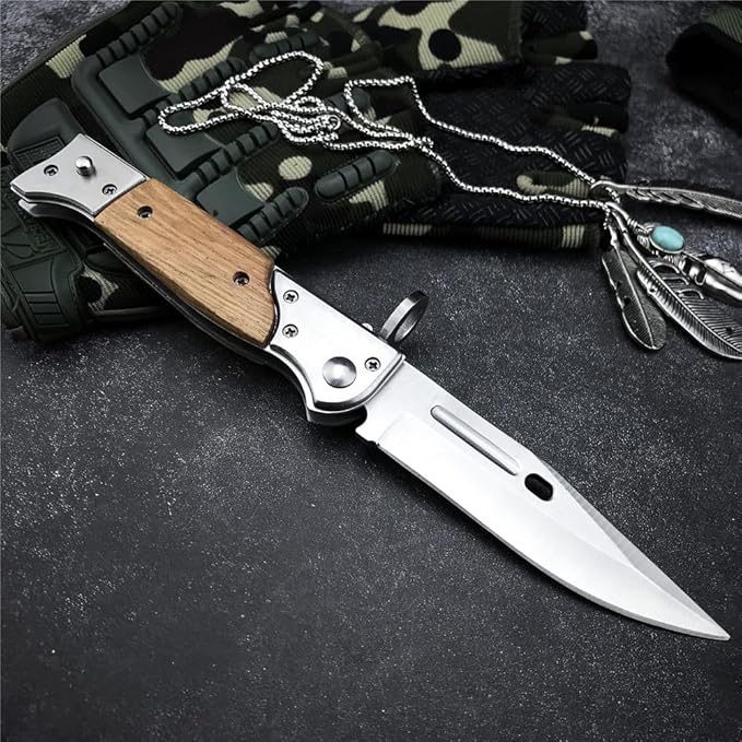 HUAAO 8.66 Inch Camping Knife Portable Folding Pocket Knife Speed Safe Assisted Opening Knives Outdoor Hunting Tactical EDC Survival Self Defense Tools AK47 Flipper Knives for Hiking,Gift for Men