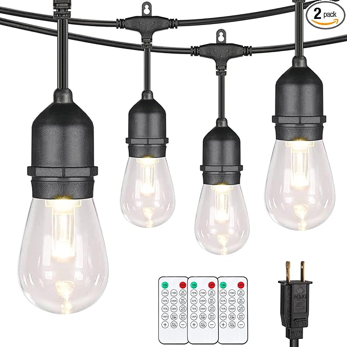 Mlambert 96Ft(2x48ft) 3-Color in 1 48Ft LED Dimmable Outdoor String Lights with Remote, Plug-in 2700K/4000K/5000K Waterproof Lights for Patio Cafe
