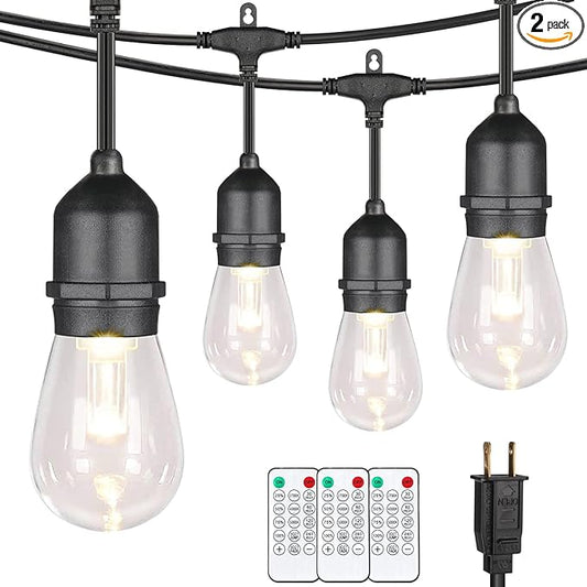 Mlambert 96Ft(2x48ft) 3-Color in 1 48Ft LED Dimmable Outdoor String Lights with Remote, Plug-in 2700K/4000K/5000K Waterproof Lights for Patio Cafe