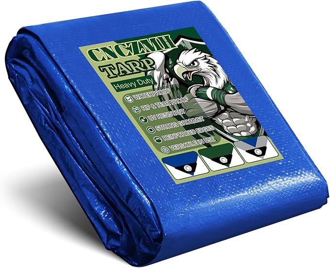 Heavy Duty Tarp Waterproof, 8 Mil Thick Finished Size Tarps Outdoor, Multipurpose Tarpaulin Cover, Small Tarp for Emergency Rain Shelter Camping (Blue, 6x6ft)