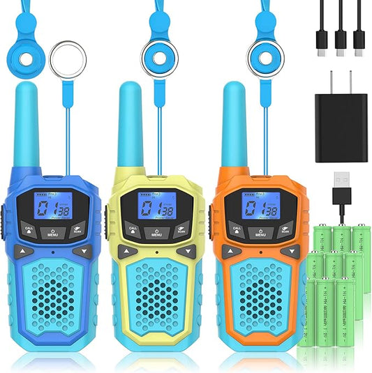 Walkie Talkies for 3 Pack, Rechargeable Long Distance Walkie Talkies, Suitable for Camping Hiking Birthday Gift Outdoor Toys for 3 4 5 6 7 8 9 10 Year Boys and Girls