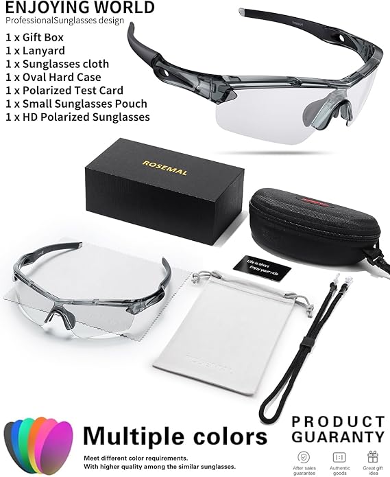 Rosemal Sports Sunglasses Polarized Cycling Sunglasses Running Driving Fishing Hiking for Men Women UV400 TAC TR90