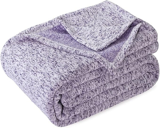 KAWAHOME Summer Sweatshirt Blanket King Size for Bed-Lightweight Breathable Blankets,Soft Thin Knit Jersey Blanket for Hot Sleepers,108 X 90 Inches, Heather Purple