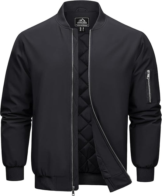 Cotrasen Mens Bomber Jacket Fall Winter Warm Windbreaker Casual Full Zip Padded Coats with Pockets