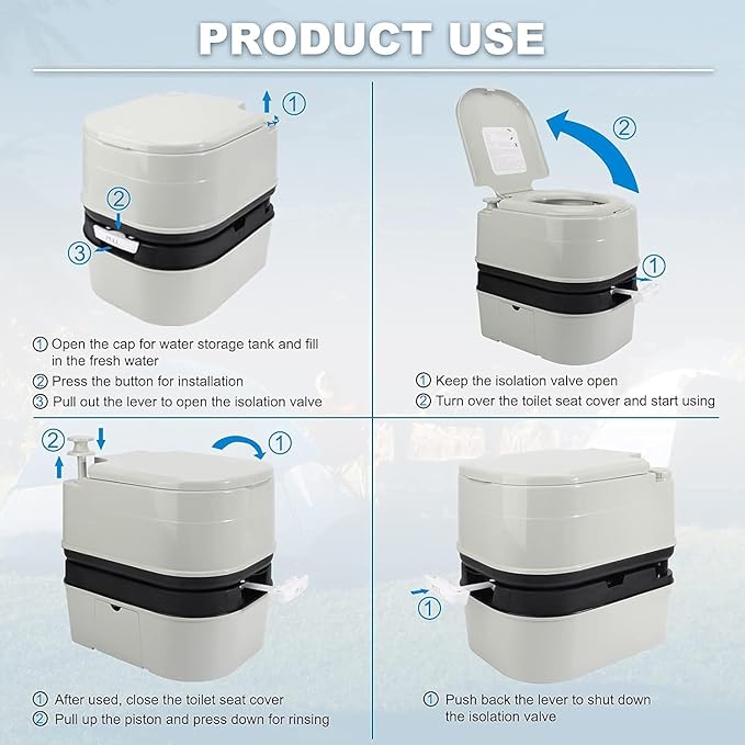 Portable Toilet, 6.4 Gallon 24L Piston Pump Flush with Level indicator Detachable Anti-Leak Handle Water Pump,Rotating Spout Indoor & Outdoor Hiking Toilet for Camping, Fishing Travel