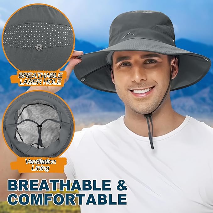 ZOORON Sun Hat for Men Women Fishing Hat with Neck Flap Wide Brim Bucket Hat UV Protection for Beach Camping Hiking
