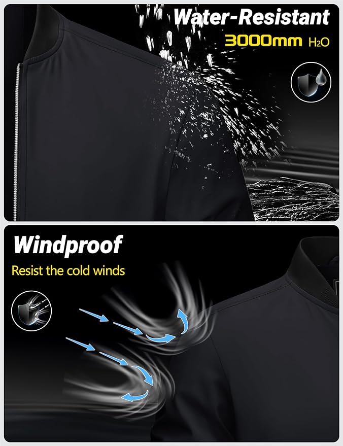 Cotrasen Men's Bomber Jacket Full Zip Windbreaker Warm Winter Windproof Casual Outwear Padded Lined Coats