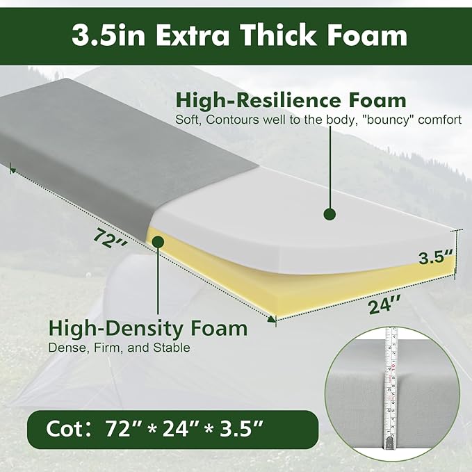 3.5" Extra Thick Foam Camping Mattress, Waterproof Cover & Travel Bag, Portable Sleeping Pad for Car/Tent/Cot/SUV/Trunk/Floor/Guest Bed