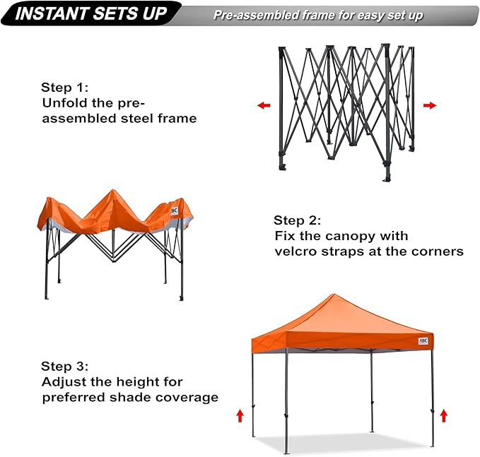 ABCCANOPY Patio Pop Up Canopy Tent 10x10 Commercial-Series (Orange)
