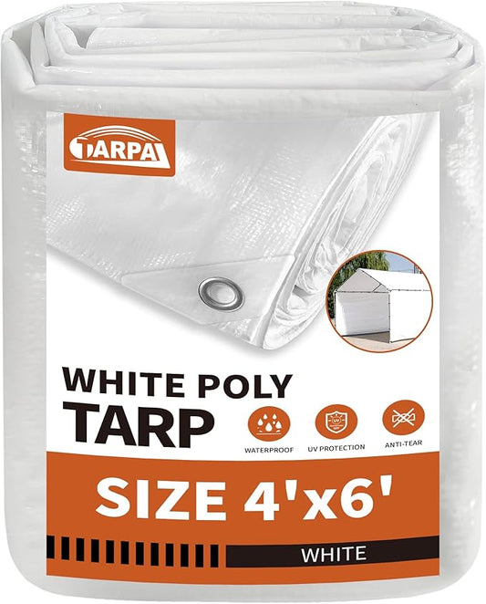 TARPAL 4'x6' White Tarp Waterproof 7.5 mil Medium Duty All Purpose Poly Tarps Cover Waterproof,Snow Proof UV Protection,Rip and Tear Proof,Poly Tarpaulin