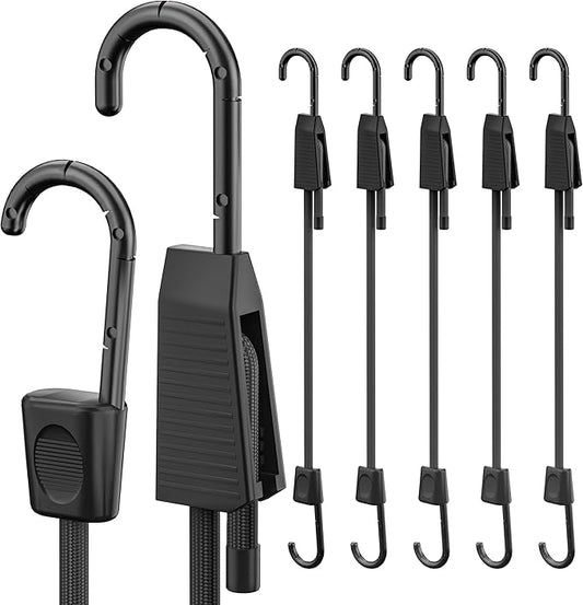 Adjustable Bungee Cords with Hooks, 36inch Heavy Duty Outdoor Elastic Bungee Straps Easy to Adjust, UV Resistance Black Bungee Rope for Securing Tarps, Luggage, Tents, Cargo, Bike, etc 6Pcs