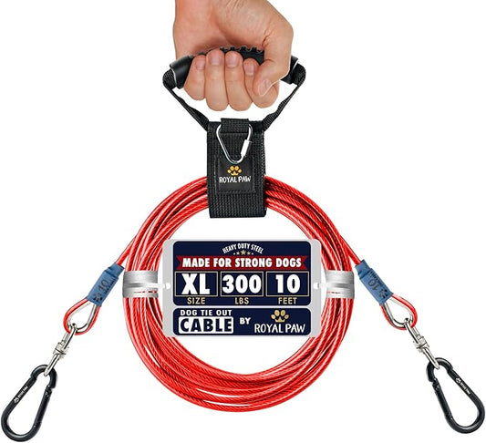 Dog Tie Out Cable - Tie Out Cable for Dogs (up to 300 lbs) - Use Dog Tie-Outs & Stakes for Outside - Best Heavy Duty Dog Leash for Large Dogs (10ft - Red Ruby)