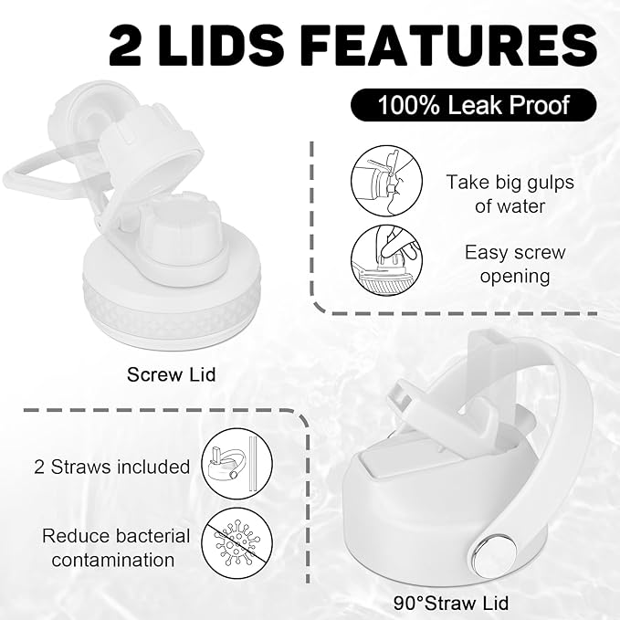 32oz Insulated Water Bottle, Fit in Any Car Cup Holder, Water Bottle with Straw Lids, Stainless Steel Insulated Water Flask Double Wall Leak-proof BPA Free to Keep Cold&Hot