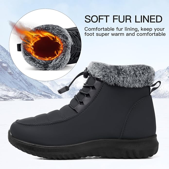 SHIBEVER Winter Boots for Women Snow: Fur Lined Warm Ankle Boots - Adjustable Water Resistant Outdoor Zipper Snow Shoes
