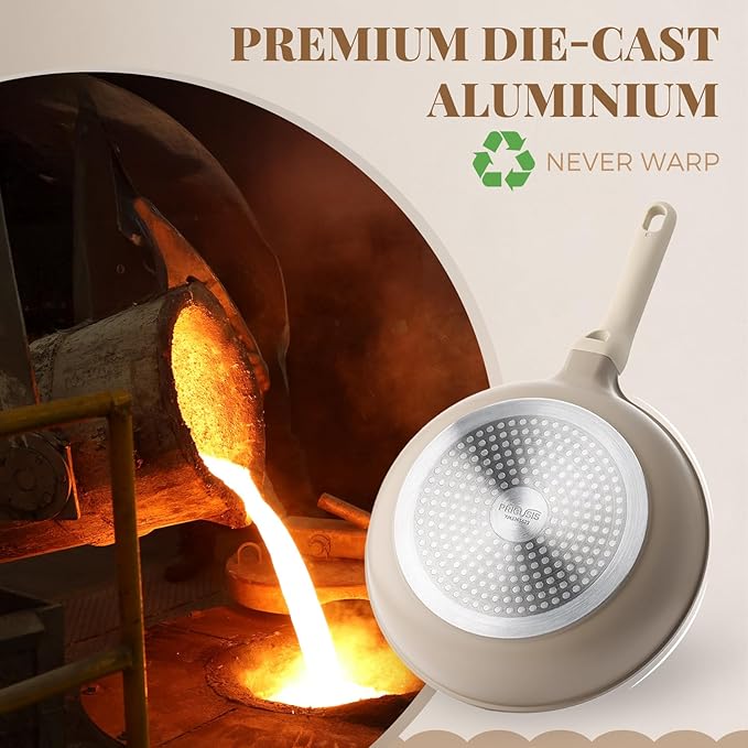 Nonstick Frying Pan with Lid, Healthy Skillet, Egg Pan Nonstick Omelet Pan Chef's Pan, PFOA & PTFE Free, Induction Compatible (8Inch W/L Natural Linen)