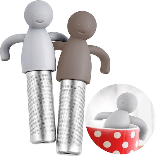 2 Pieces Tea Infuser for Loose Tea Cute Fine Mesh Tea Strainer Stainless Steel Tea Filter Ball Tea Diffuser Steeper for Teacups Teapots (Brown, Gray)