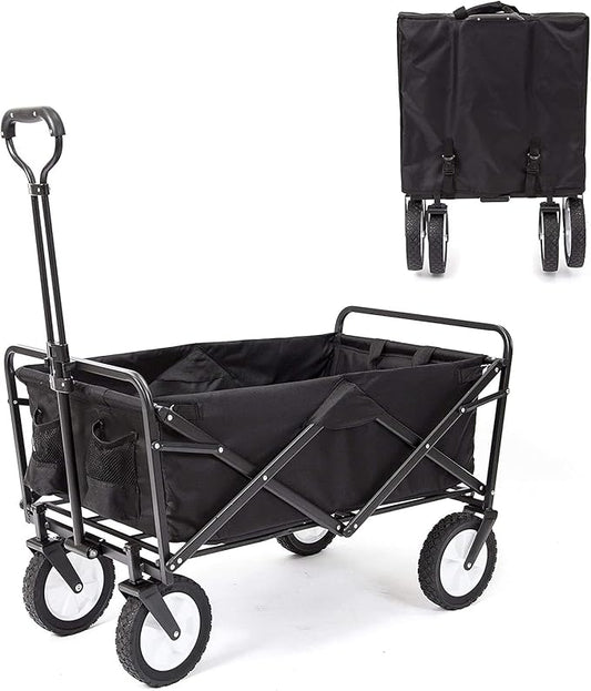 220 lbs Capacity Folding Wagon, Utility Garden Cart Collapsible with Wheels for Outdoor Camping, Black