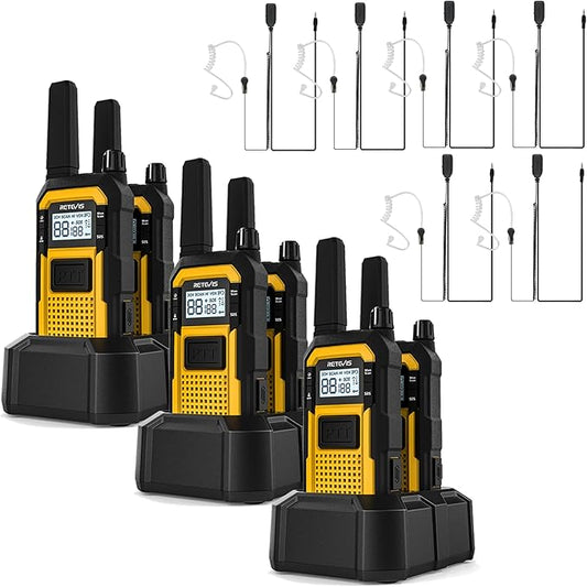 Retevis RB48 Heavy Duty Walkie Talkies with Earpiece, Support VOX, Waterproof Walkie Talkies Rechargeable, USB-C, 2000mAh, Dual PTT, Emergency 2 Way Radio(6 Pack)
