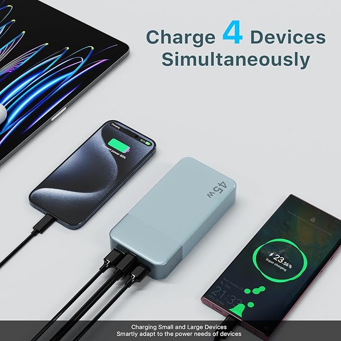 NOBIS Portable Charger, 20000mAh Power Bank, 45W Power Bank Fast Charging, Battery Pack with C to C Cable, Battery Bank with Digital Display for iPhone Android Laptop etc(Blue)