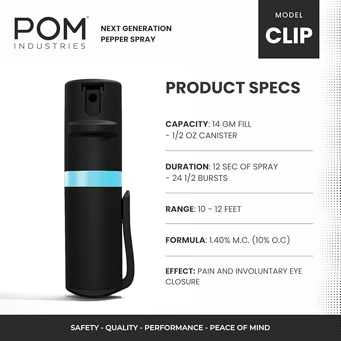 POM Pepper Spray Combo Pack Clip & Keychain - Maximum Strength OC Spray Self Defense- Tactical Compact & Safe Design - 25 Bursts & 10 ft Range - Stream Spray Pattern
