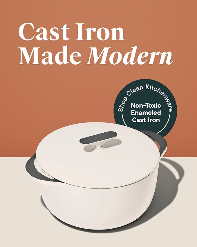 Caraway Enameled Dutch Oven - 6.5 qt Cast Iron Dutch Oven With Lid - 3 Layer Enamel Coating - No Seasoning Required - Compatible With All Stovetops - Oven Safe - No Forever Chemicals - Cream