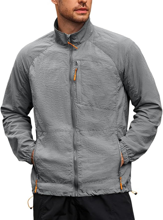 Yousify Mens Lightweight Jacket Windbreaker Full Zip Long Sleeve Outdoor Athletic Jackets for Hiking