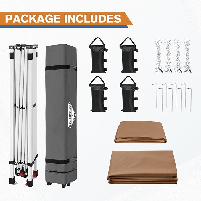 EAGLE PEAK Pop Up Canopy Tent with 1 Sidewall, Easy Setup Event Tent, Outdoor Sun Shade, Wheeled Carry Bag, Stakes and Guy Ropes, Instant Canopy 10x10, Khaki