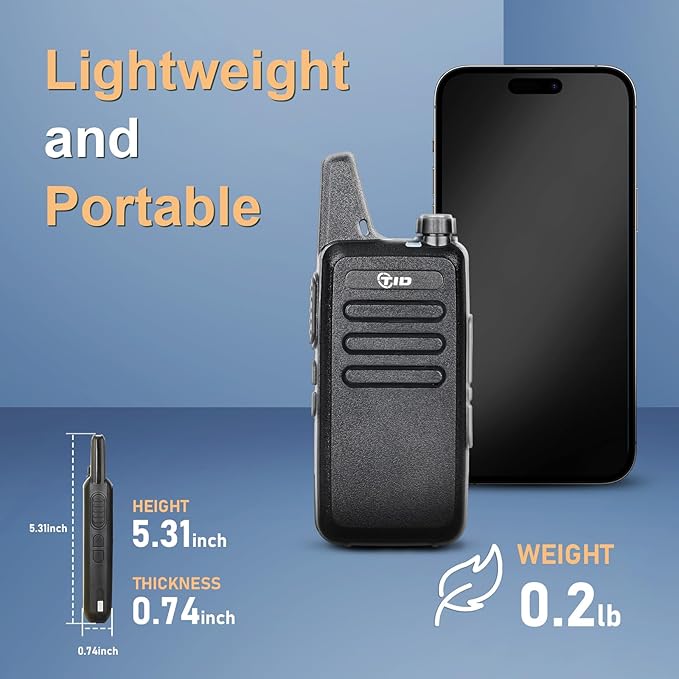 TIDRADIO TD-M8s Walkie Talkies, Portable FRS Two-Way Radios Rechargeable,Hands Free, Long Range, Rugged 2 Way Radios for Adults School Church (2 Pack)
