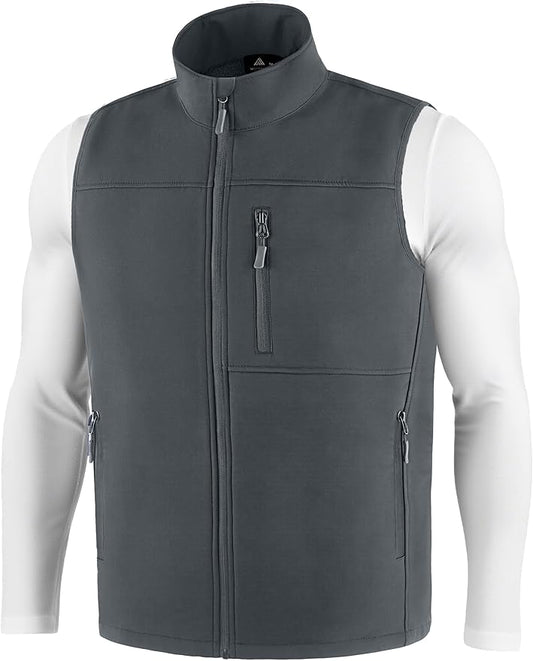 Mens Windproof Golf Vest Outerwear Fleece Lined Softshell Sleeveless Lightweight Jacket