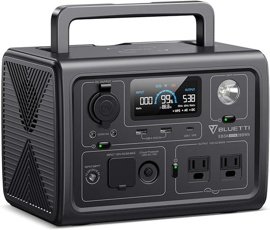 BLUETTI EB3A Portable Power Station, 268Wh Solar Generator LiFePO4 Battery Backup w/ 2 600W (1200W Surge) AC Outlets, Recharge from 0-80% in 30 Min., LFP Backup for Outdoor Camping, Trip, Power Outage