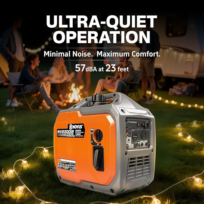 NOVUS 2300-Watt Portable Inverter Generator with CO Sensor, Gas Powered, RV Ready, Quiet and Lightweight for Home Backup, Outdoor Camping, Parallel Capable, EPA Compliant