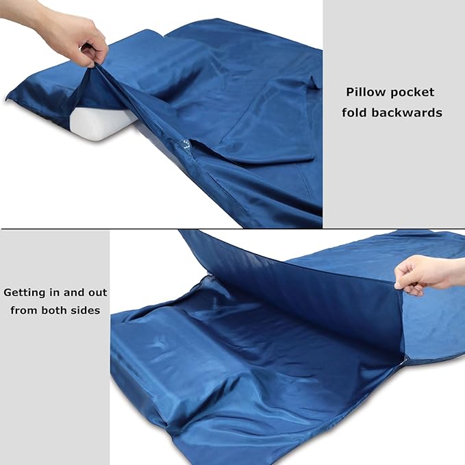 BROWINT Silk Sleeping Bag Liner, Silk Sleep Sack, Extra Wide 87"x43", Lightweight Travel Sheet for Hotels, More Colors for Option, Reinforced Gussets