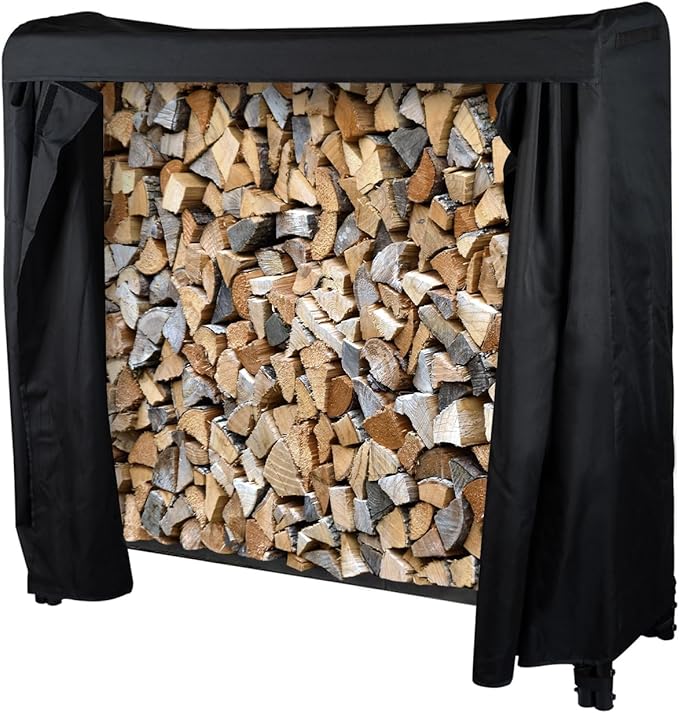 Bettermade Firewood Rack, 4ft firewood rack outdoor with cover for wood storage, Heavy Duty Weather Resistant firewood holder for Outdoor Indoor, Easy to Assemble