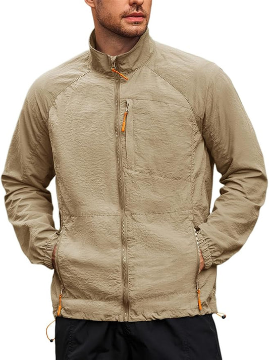 Yousify Mens Lightweight Jacket Windbreaker Full Zip Long Sleeve Outdoor Athletic Jackets for Hiking