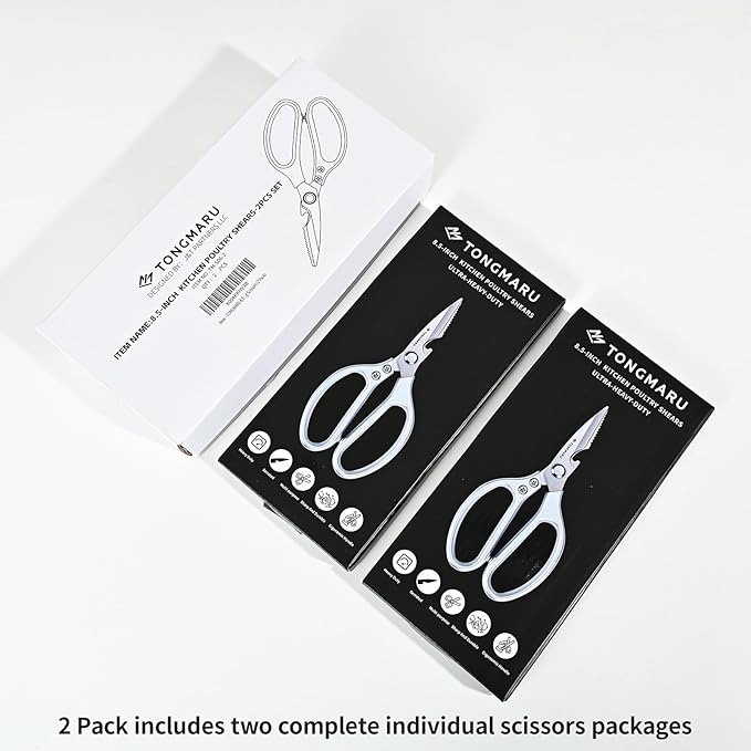 Poultry Scissors,Ultra Heavy Duty Kitchen Poultry Shears, Razor Sharp All Purpose Kitchen Scissor, 4,0mm Super Thick, Serrated Blades, Non Slip Stainless Steel Razor Sharp Cooking Scissors (2 Pack)