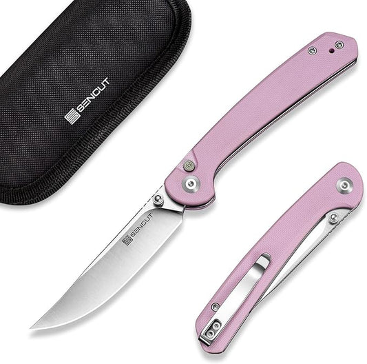 SENCUT Skelfin Pocket Knife for EDC, Folding Knife with 3.3'' Blade & G10 Handle, for Camping Hiking S25007-3(Powder Pink)