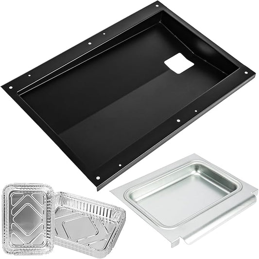 Uniflasy 69804 Grease Tray with 67047 Catch Pan for Weber Spirit 300 Series Gas Grills,Spirit E310 E320 E330 S310 S320 S330 Grills,Drip Tray with 10 Pack Aluminum Foil Liner,Replace Weber 69804 67047