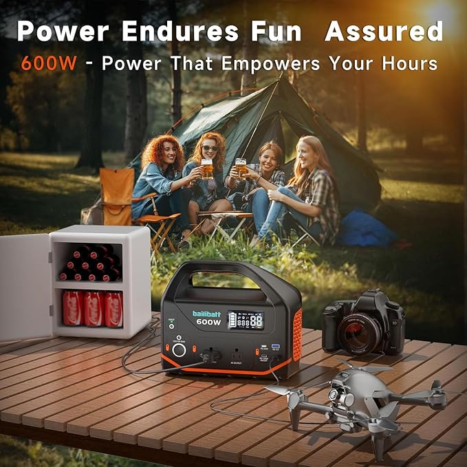 Portable Power Station 600W 293Wh Camping Lithium Battery, Portable Generator for Home Use Emergency Power Station Backup Travel Outdoor 100W PD & 120V Pure Sine Wave AC Outlet